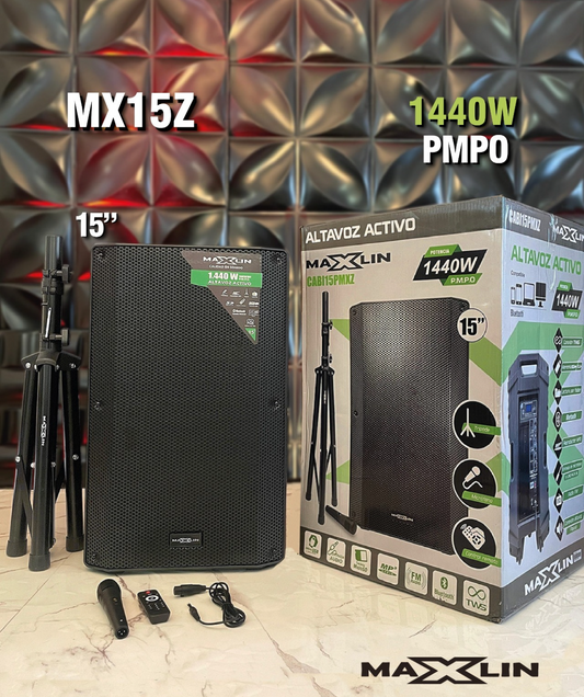Cabina activa 15 pulgadas MAXLIN 1440 W con bluetooth radio FM USB