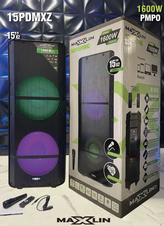 Cabina activa doble parlante 15 pulgadas MAXLIN + Microfóno
